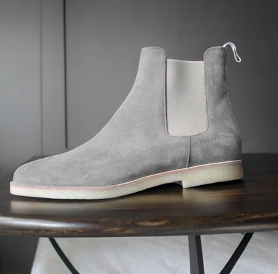 Outstanding Handmade Men's Gray Chelsea Ankle Boot Crepe Sole