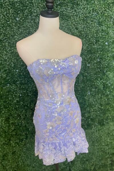 Strapless Red Sequins Tiered Short Homecoming Dress Dress,SF0542