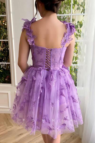 a-line pleats butterfly appliques mini homecoming&graduation dress with pockets,SF0544