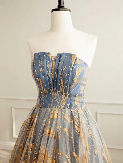A-Line Gold/Blue Lace Short Prom Dress, Cute Homecoming Dress with Beading,SF0554