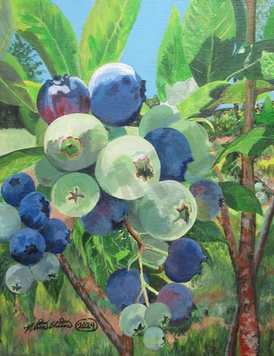"Blueberries" Acrylic painting on 11 x 14 inch stretched canvas, Original artwork by N.E.Thompson