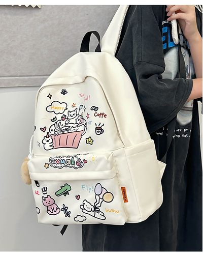 Cute Cartoon Cat Graffiti Print Bakcpack