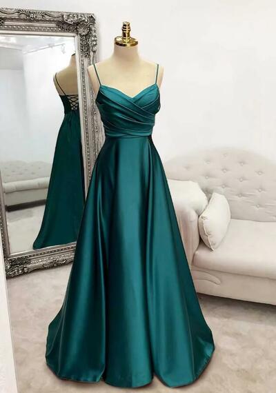 Spaghetti Straps Long/Floor-Length Satin Prom Dresses