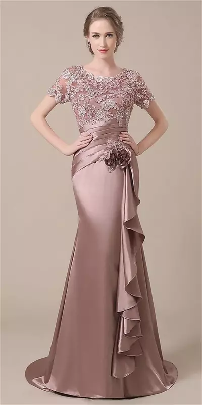 Mother of the Bride Dresses Satin Bridal Floral Wedding Dress Applied Lace Elegant Evening Formal Dress