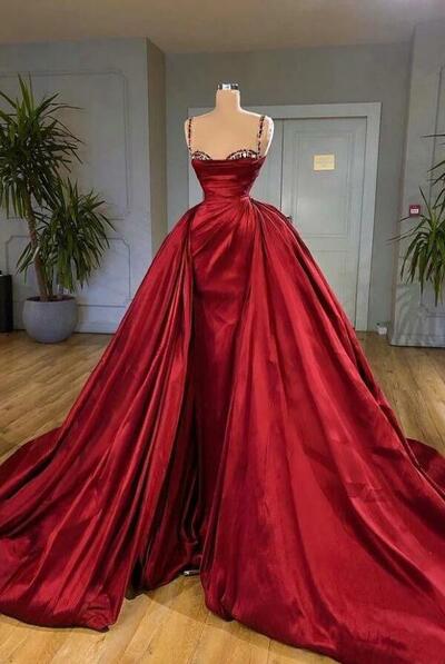 Vintage Spaghetti Strap Sleeveless Long Prom Dresses With Train