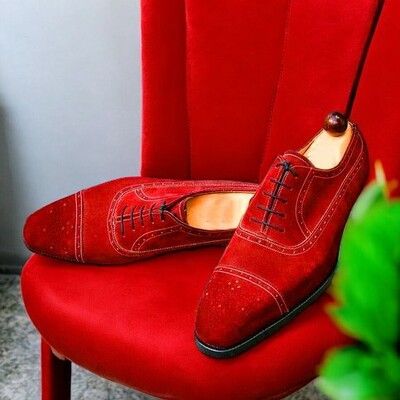 Red Suede Oxfords Style New Edition Handmade Lace UP Shoes