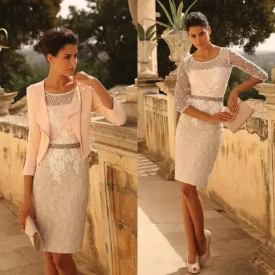 Mother Of Bride/ Groom Dresses Long Sleeve Lace Applique Crystal Formal Evening Gowns Sheath Wedding Guest Dress