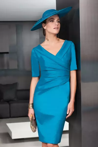 Mother of The Bride/ Groom Dress V Neck Short Sleeve Ruched Wedding Guest Dresss Knee Length Evening Gown