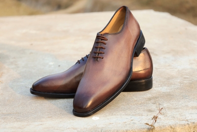 Crafted Leather Custom Made Classic Brown Patina Leather Dress Shoes