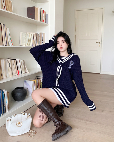 Navy Stripe Sailor Collar Sweatshirt