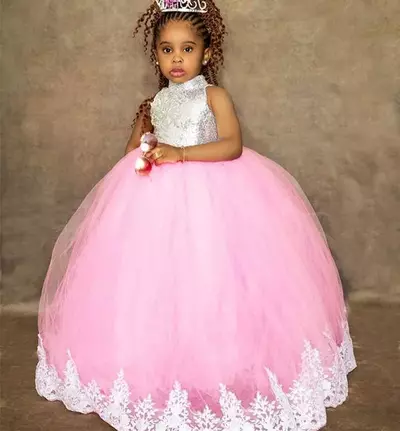 Pink Lace Flower Girl Dresses Crew Vintage Ball Gown Tulle Lilttle Kids Birthday Pageant Weddding Gowns