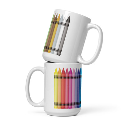 Rainbow Crayons White glossy mug