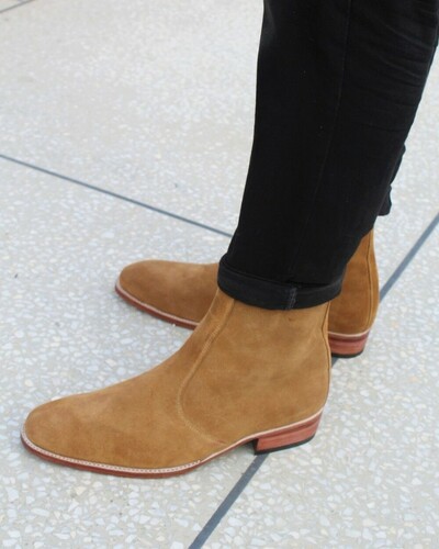 Crafted Leather Classic Bespoke Dress Shoes Tan Suede Leather Ankle Jodhpur Boot