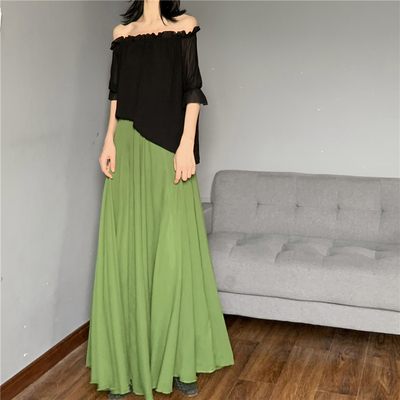 OLIVE GREEN Full Long Chiffon Skirt, Summer Beach Maxi Chiffon Skirt Outfit, Plus Size Chiffon Skirt