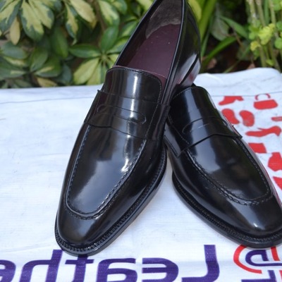 Crafted leather classic black calf leather moccasin loafers dress shoes - Thumbnail 2