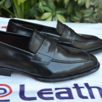 Crafted Leather Classic Black Calf Leather Moccasin Loafers Dress Shoes - Thumbnail 1