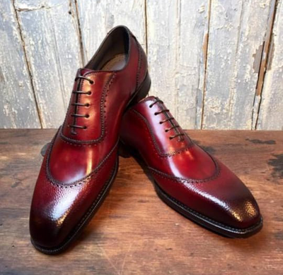 Limited Edition Burgundy Whole Cut Split Lace Up Leather Shoes