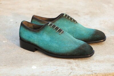 Elegant and Classic Wholecut Greenish Patina Suede Leather Dress Shoes Made by Crafted Leather