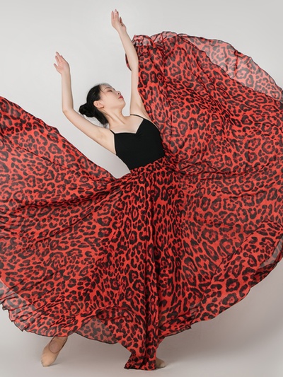 LEOPARD PATTERN MAXI SKIRT, Red Leopad Beach Skirt Outfit, Full Long Chiffon Skirt , Summer Wedding Maxi Chiffon Skirt