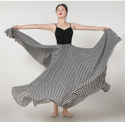 Black and White STRIPED Chiffon Skirt, Summer Beach Maxi Skirt Outfit, Custom Plus Size Chiffon Maxi Skirt