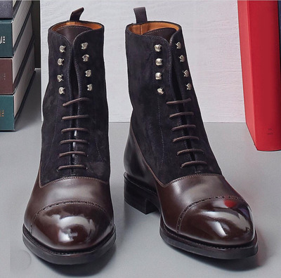 NEW Handmade Men's Brown Black Lace Up boot, Men's Cap Toe Leather Suede Boot