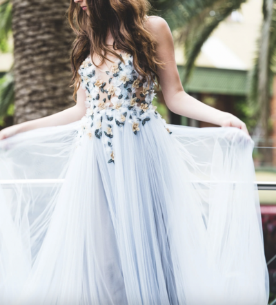 Prom Dresses Sheer Back with Beads Handmade Flowers