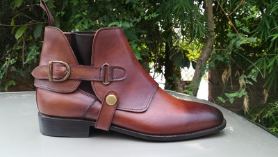 New Handmade Men's Chelsea Boot,Men's Burgundy Leather Chelsea Buckle Fashion B