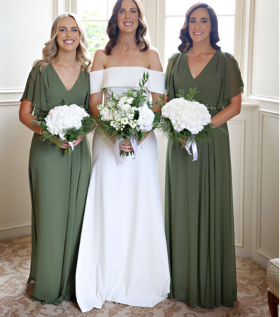 V Neck Bridesmaid Dresses Cap Sleeves Sage Green