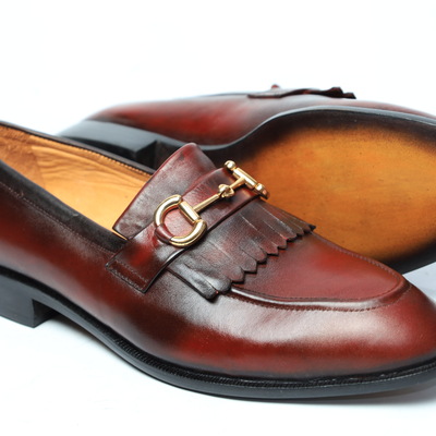 Crafted leather classic brown leather fringes loafers dress shoes  - Thumbnail 3