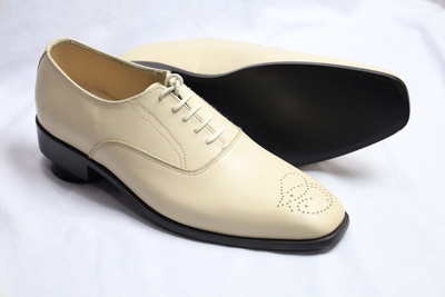 Crafted Leather Classic Men Cream Color Leather Oxford Dress Shoes
