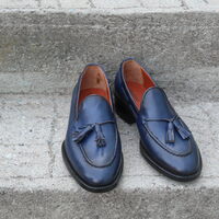 Crafted Leather Classic Blue Leather Tassel Loafers Dress Shoes - Thumbnail 2