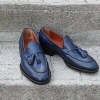 Crafted Leather Classic Blue Leather Tassel Loafers Dress Shoes - Thumbnail 4