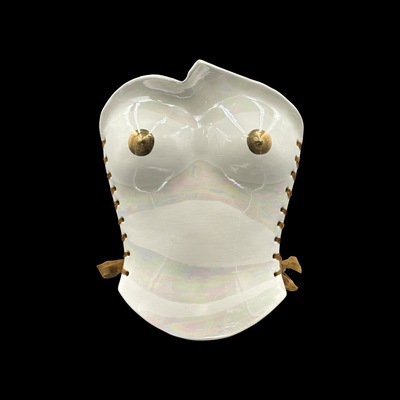 Gold areola 3 piece wearable ceramic corset by: Nicole Moan