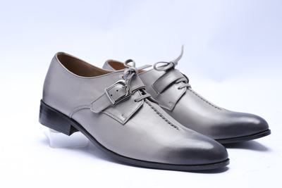 Crafted Leather Classic Gray Leather Monk Strap Dress Shoes