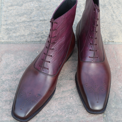 Crafted leather classic dress shoes burgundy patina leather ankle high boot  - Thumbnail 4