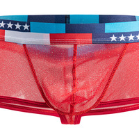 3PK Men's Sexy Lingerie Underwear Shiny Mesh Gauze Sheer Boxer Briefs Underpants Red E076B - Thumbnail 2