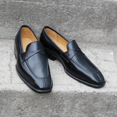 Handmade black leather moccasin formal loafers shoes - Thumbnail 5