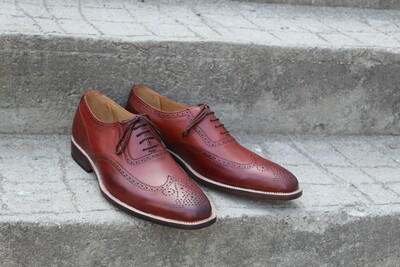 Premium Leather Brown Tone Wingtip Brogue Men Handmade Oxford Dress Shoes