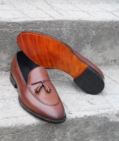 Crafted Leather Men's Handmade Brown Fashion Tassel Loafers and Slip ons Dress Shoes