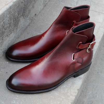 Burgundy patina genuine premium leather mens handcrafted high ankle jodhpur boots - Thumbnail 5