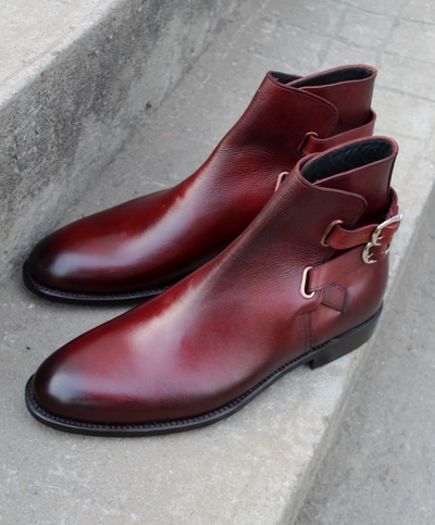 Burgundy Patina Genuine Premium Leather Mens Handcrafted High Ankle Jodhpur Boots