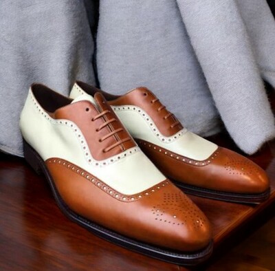Hot Sale Handmade Two Tone Brogue Lace Up Fastening Shoes