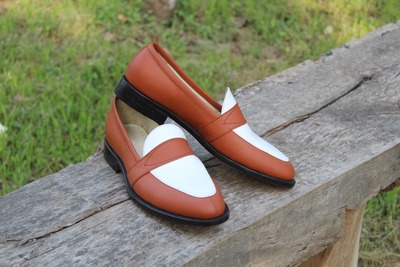 Brown White Color Moccasin Loafer Slip Ons Genuine Leather Handmade Men Shoes Made By Crafted Leather