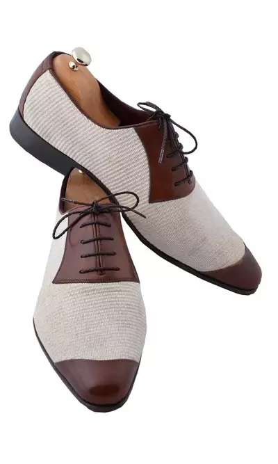 New HANDMADE BROWN LINEN MEN SHOES