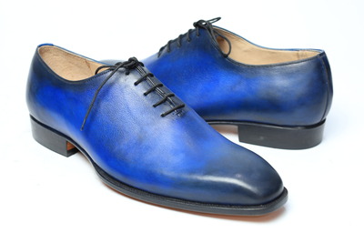 Crafted Leather Classic Blue Leather Oxford Lace up Dress Shoes