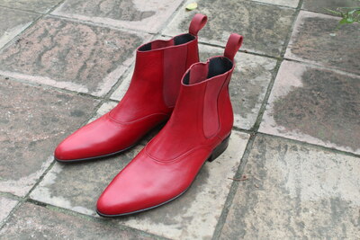 Crafted Leather Elegant and Classic Red Leather Handmade Mens Fashion Chelsea Boot