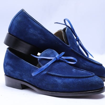 Crafted leather classic blue suede leather tassel loafers dress shoes - Thumbnail 2