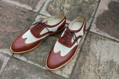 Crafted Leather Classic Brown White Suede Leather Wingtip Oxford Dress Shoes