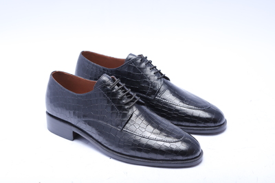Crafted Leather Classic Black Crocodile Leather Lace up Alligator Dress Shoes