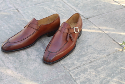 Crafted Leather Classic Brown Calf Leather Monk Strap Dress Shoes